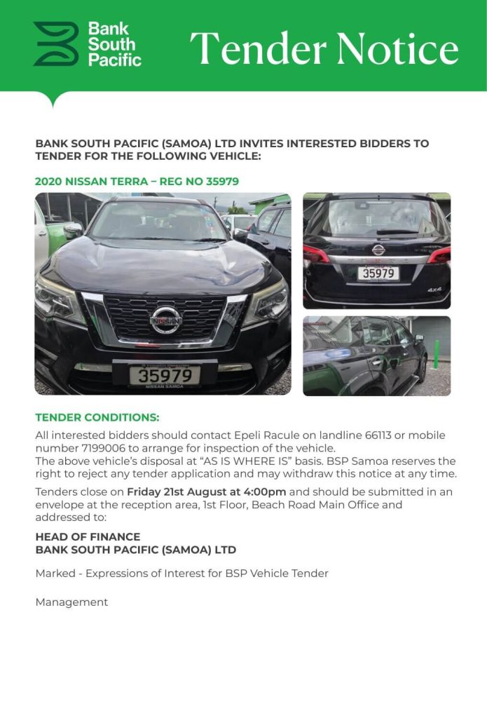 BSP Notice-Vehicle Tender